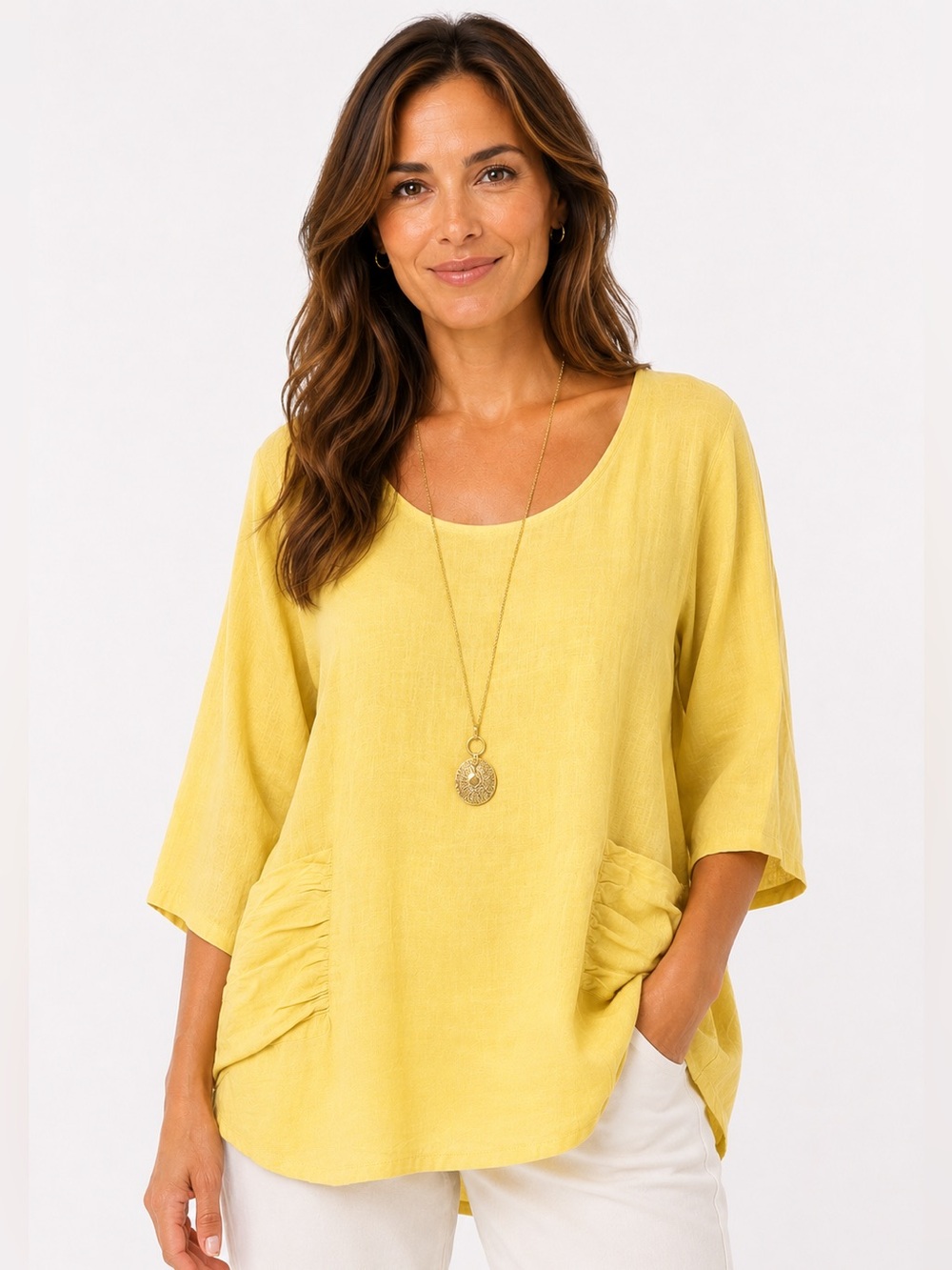For Cynthia Women's Yellow Linen Top